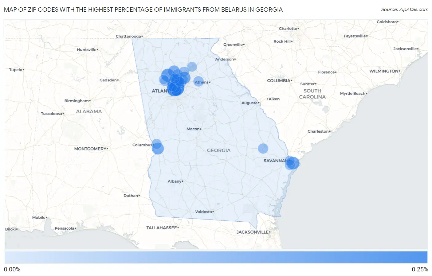 Zip Codes with the Highest Percentage of Immigrants from Belarus in Georgia Map