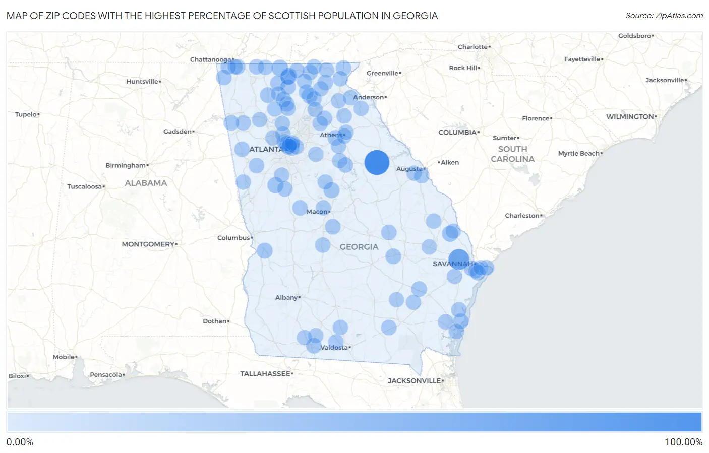 Zip Codes with the Highest Percentage of Scottish Population in Georgia Map