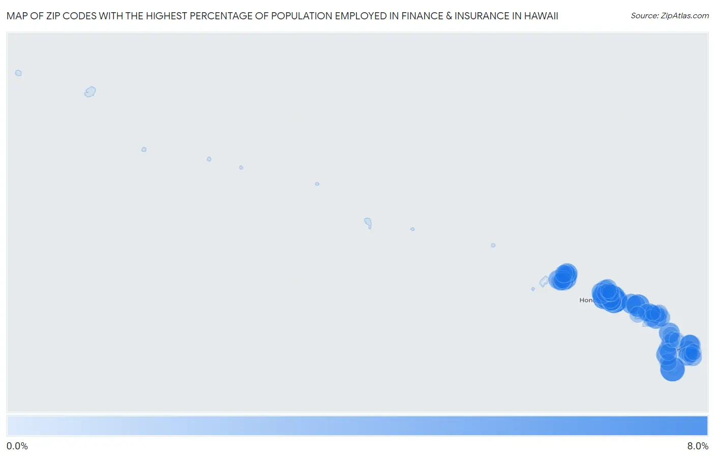 Zip Codes with the Highest Percentage of Population Employed in Finance & Insurance in Hawaii Map