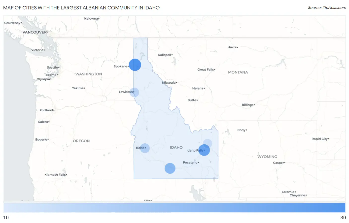 Cities with the Largest Albanian Community in Idaho Map