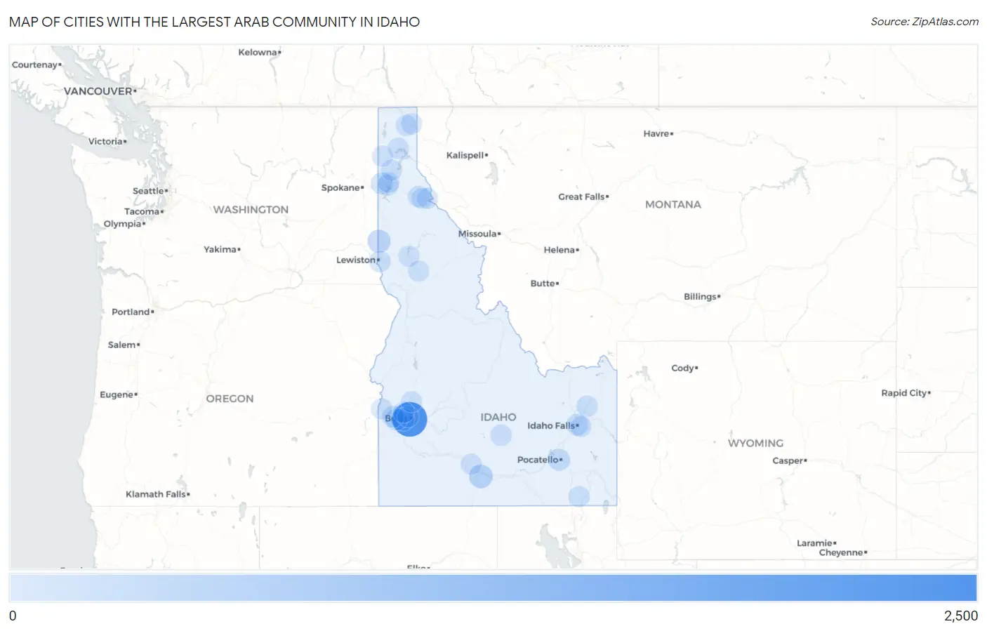 Cities with the Largest Arab Community in Idaho Map