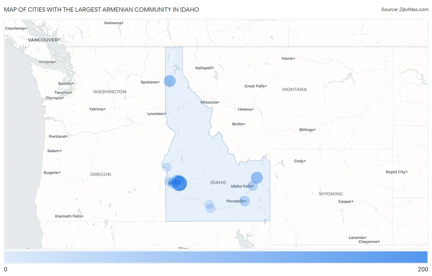 Cities with the Largest Armenian Community in Idaho Map