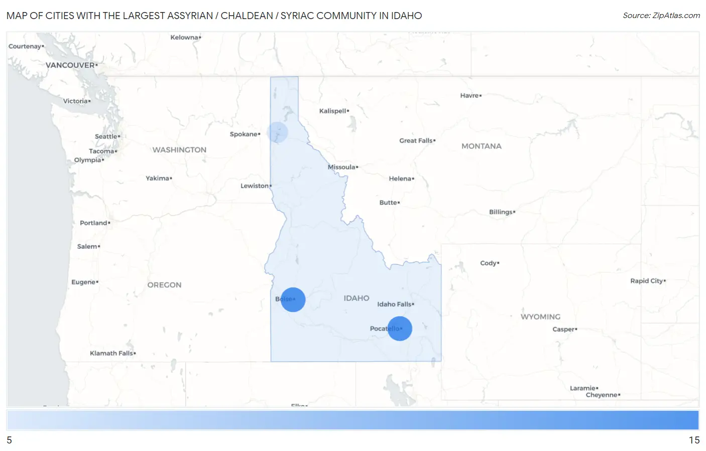 Cities with the Largest Assyrian / Chaldean / Syriac Community in Idaho Map