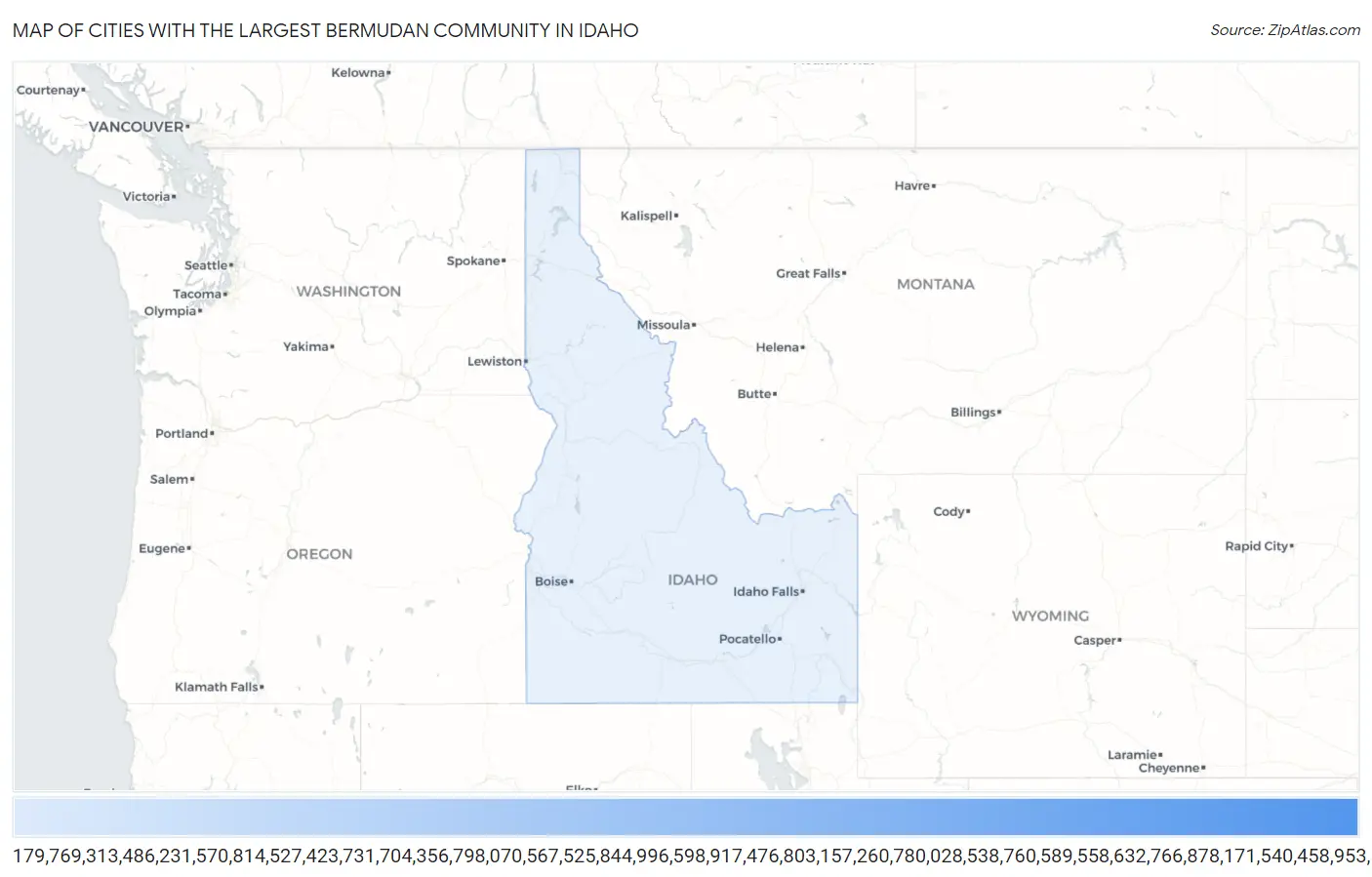 Cities with the Largest Bermudan Community in Idaho Map