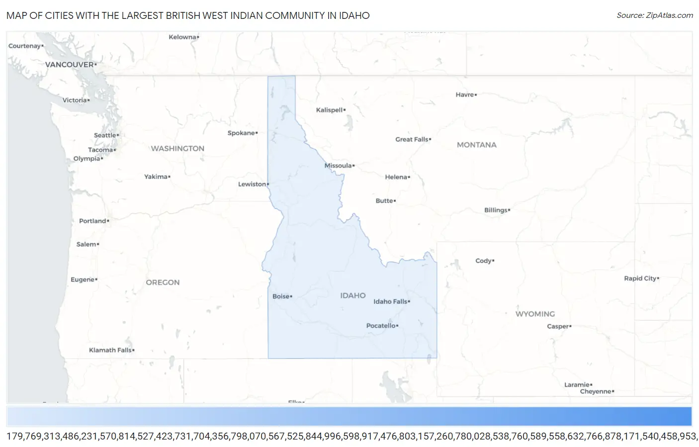 Cities with the Largest British West Indian Community in Idaho Map