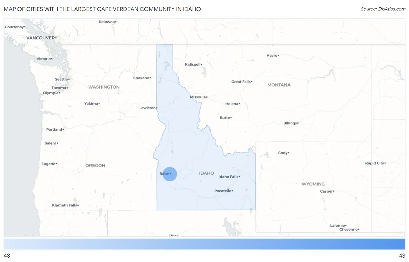 Cities with the Largest Cape Verdean Community in Idaho Map