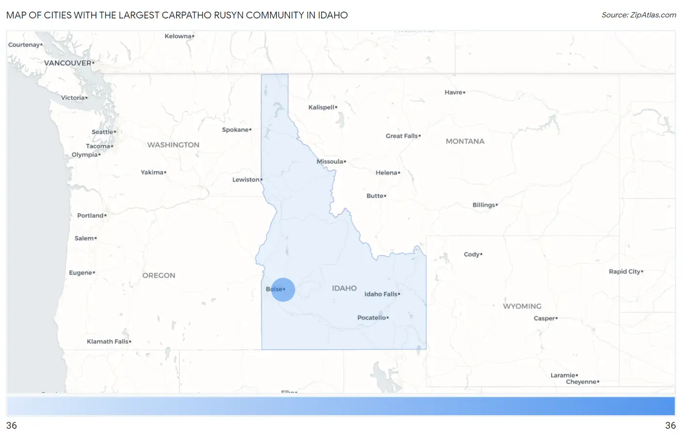 Cities with the Largest Carpatho Rusyn Community in Idaho Map