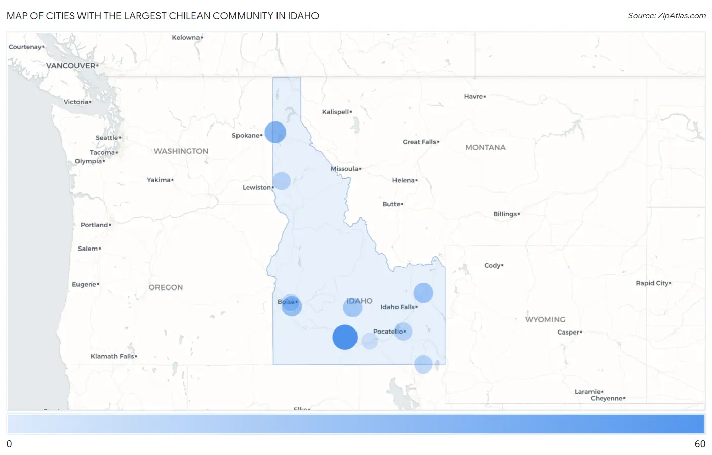 Cities with the Largest Chilean Community in Idaho Map