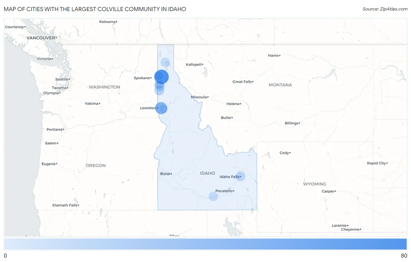 Cities with the Largest Colville Community in Idaho Map