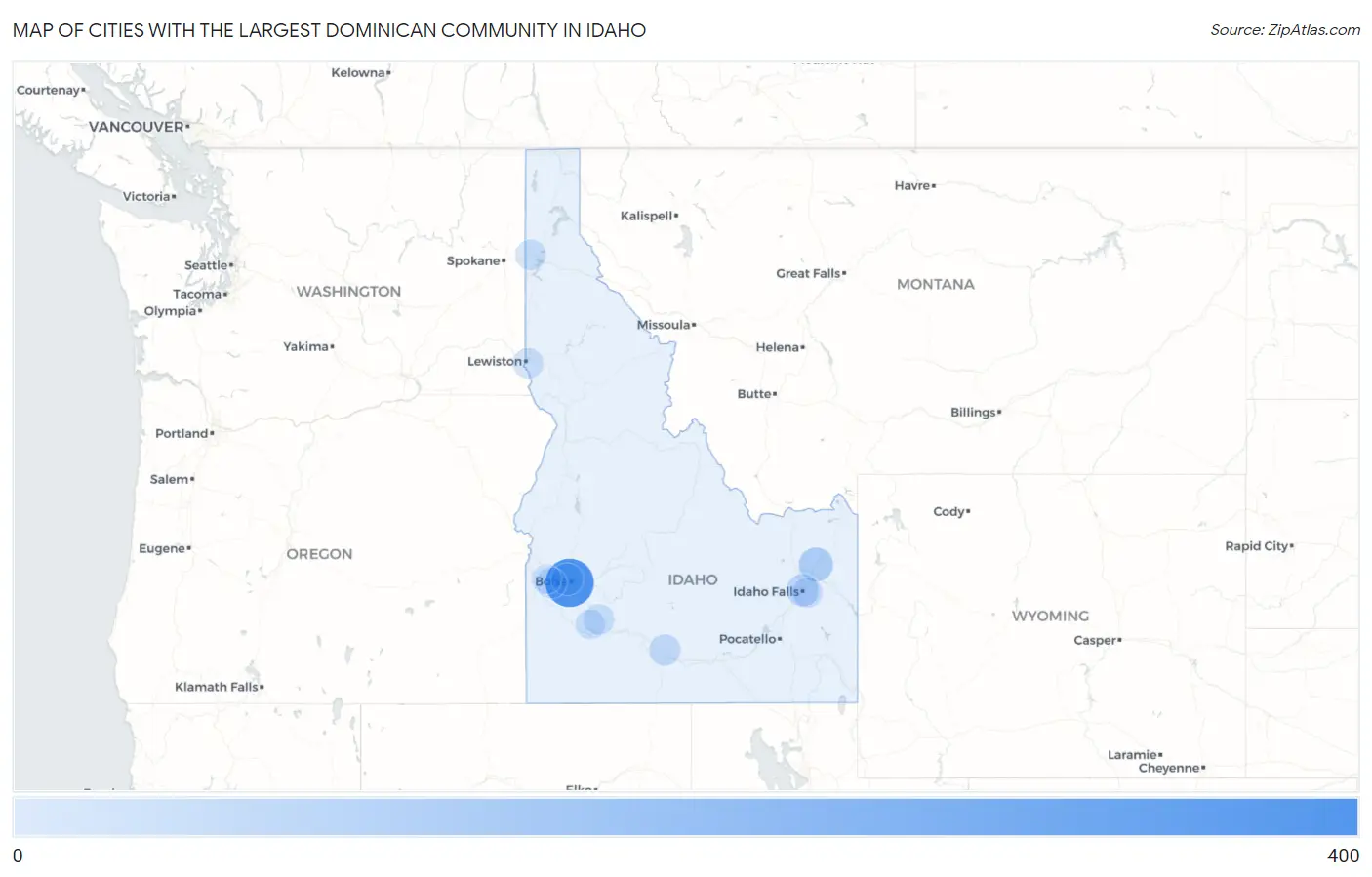 Cities with the Largest Dominican Community in Idaho Map
