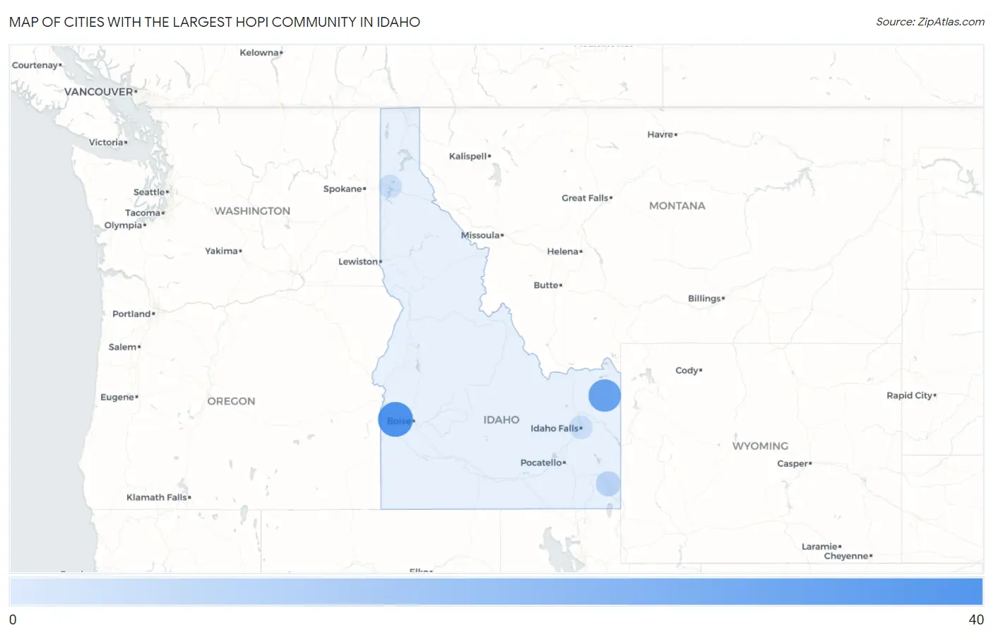 Cities with the Largest Hopi Community in Idaho Map