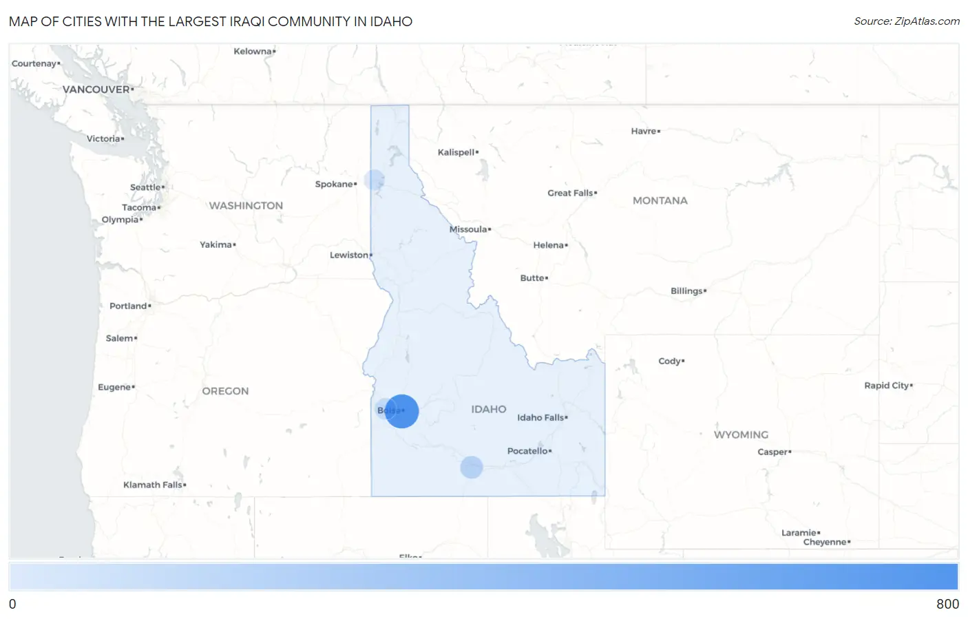 Cities with the Largest Iraqi Community in Idaho Map