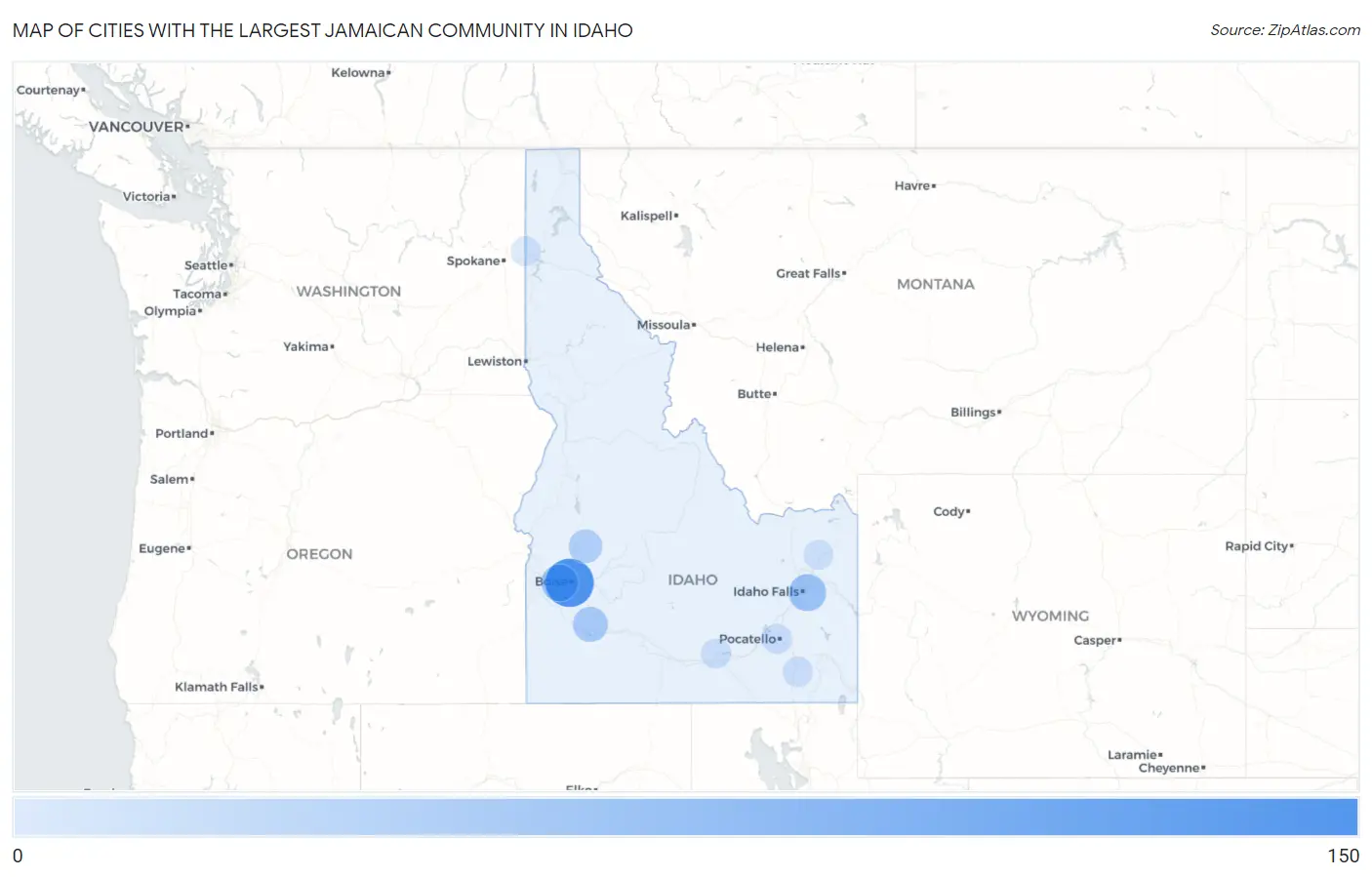 Cities with the Largest Jamaican Community in Idaho Map
