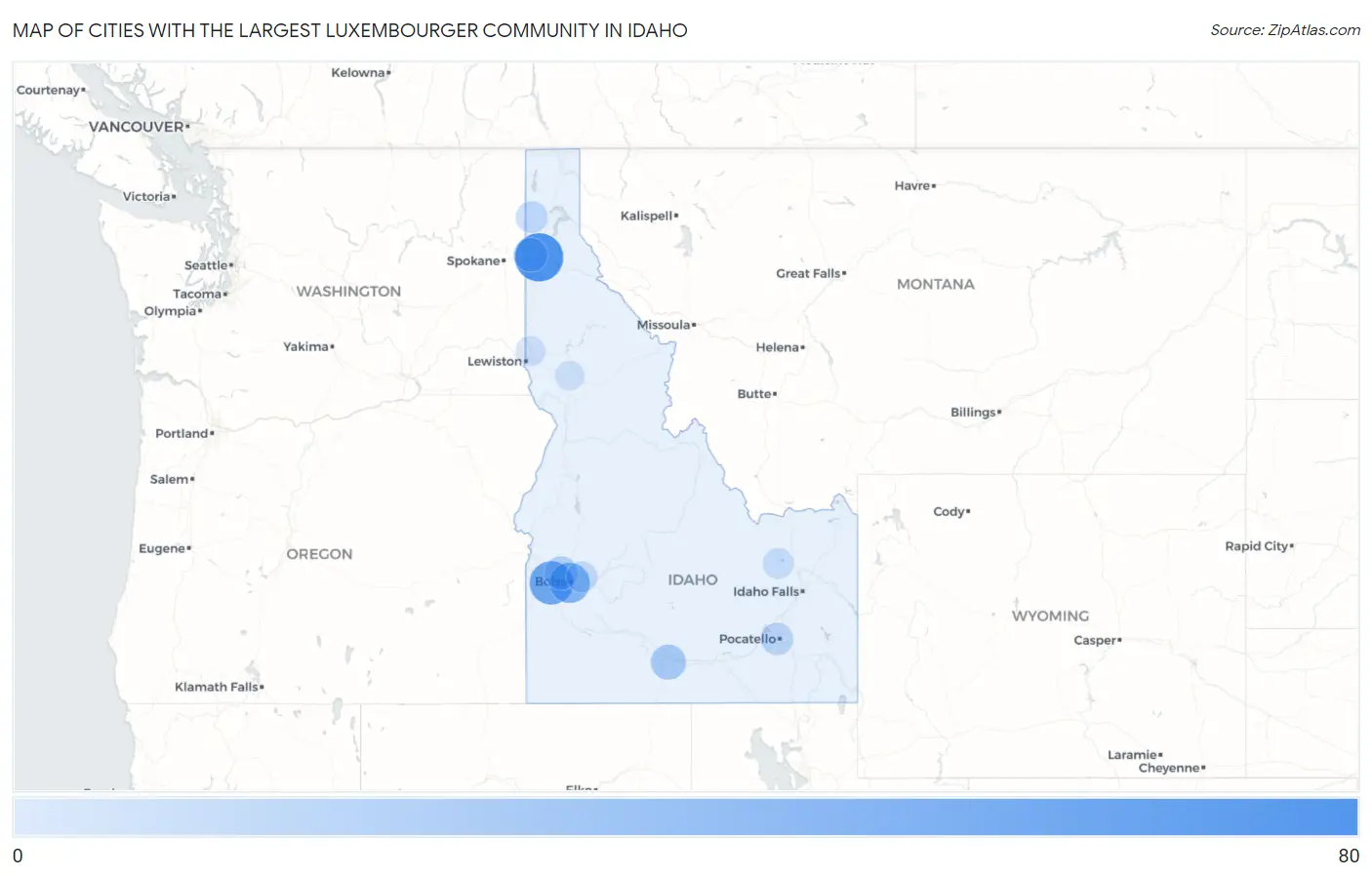 Cities with the Largest Luxembourger Community in Idaho Map