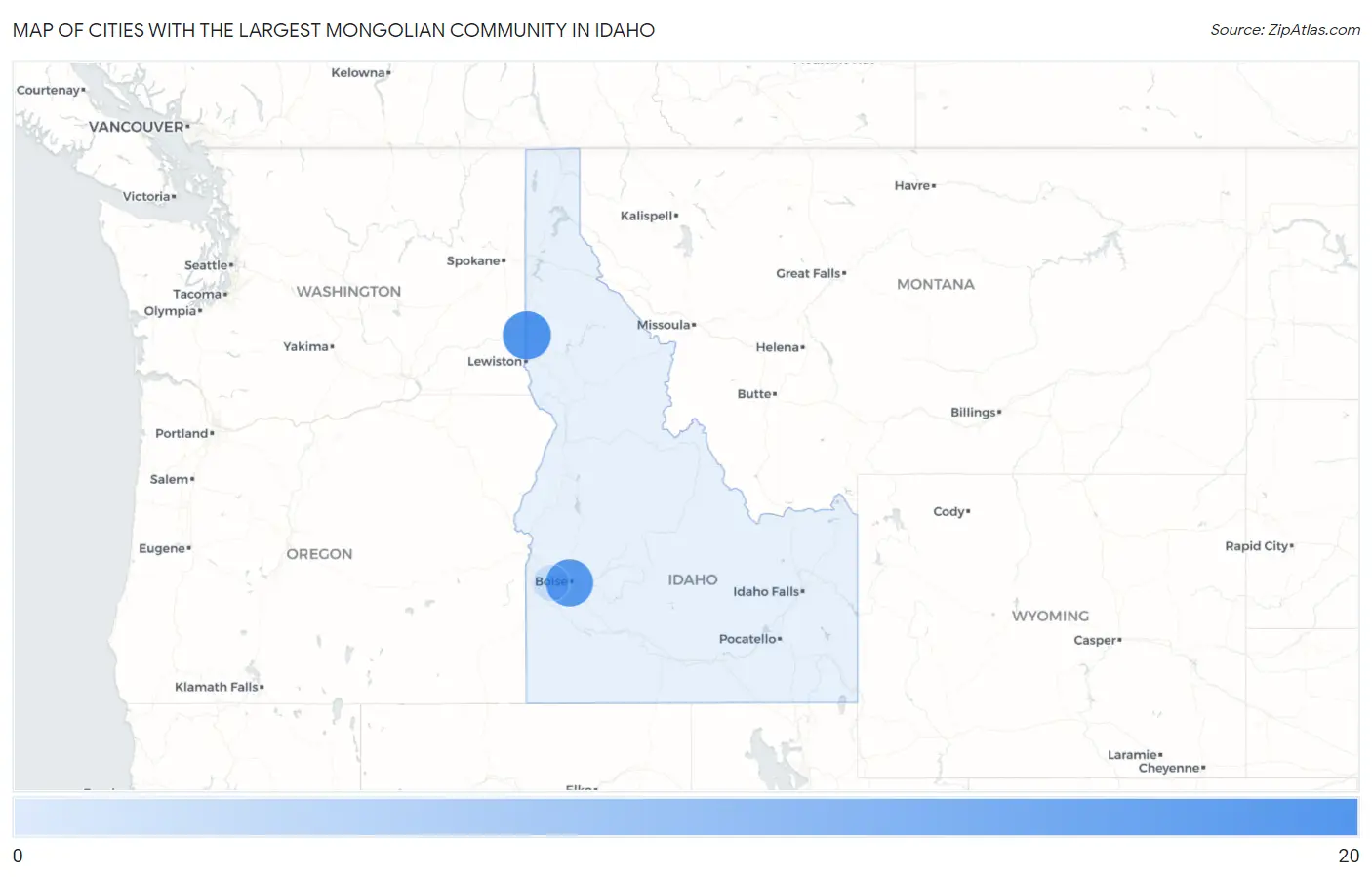 Cities with the Largest Mongolian Community in Idaho Map