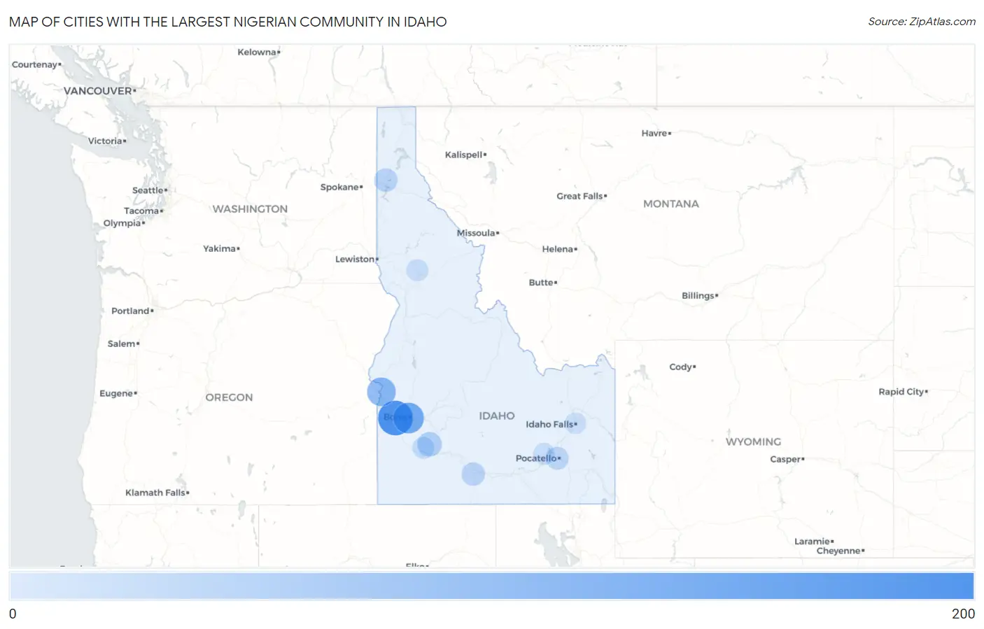 Cities with the Largest Nigerian Community in Idaho Map
