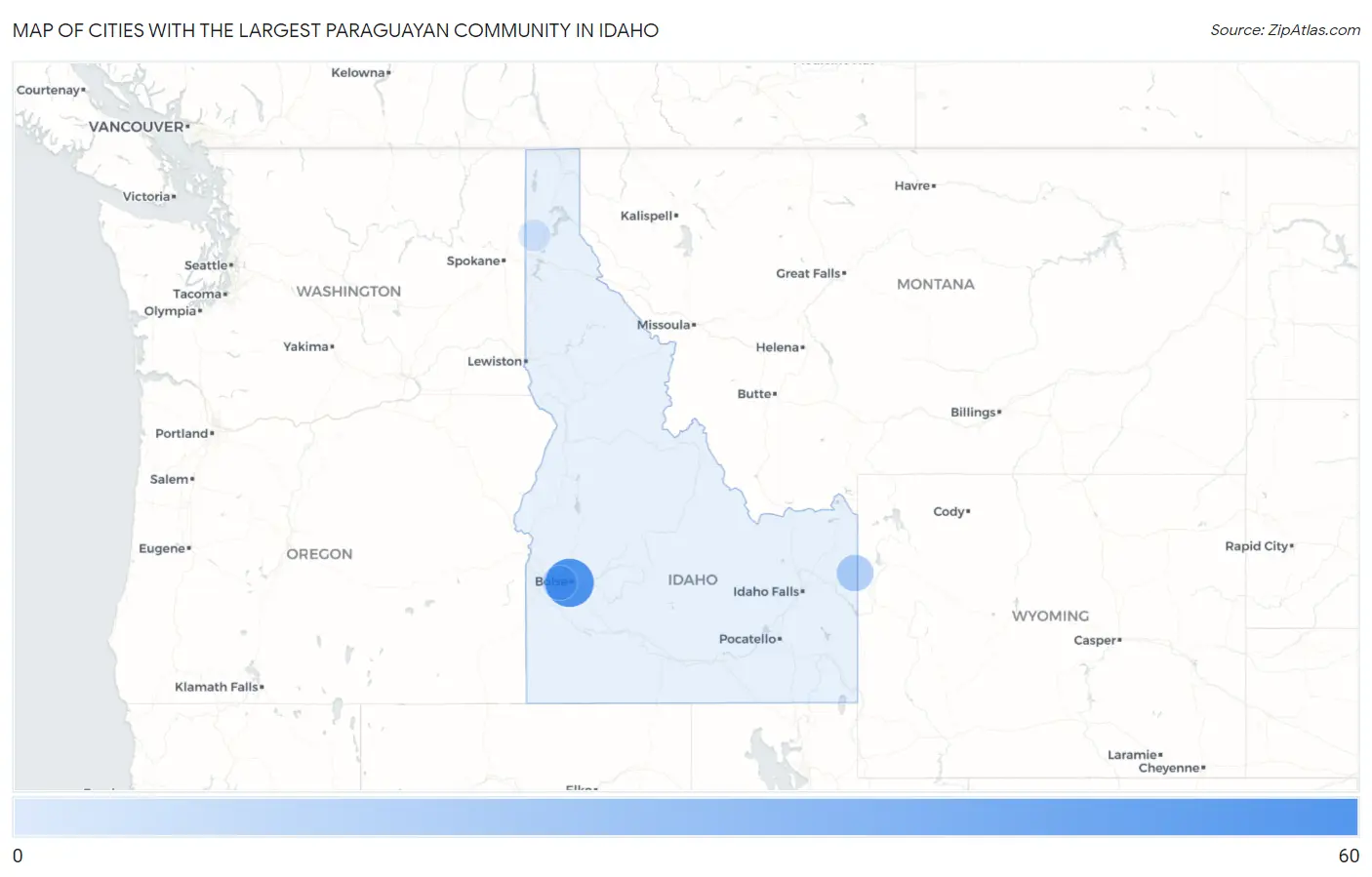Cities with the Largest Paraguayan Community in Idaho Map