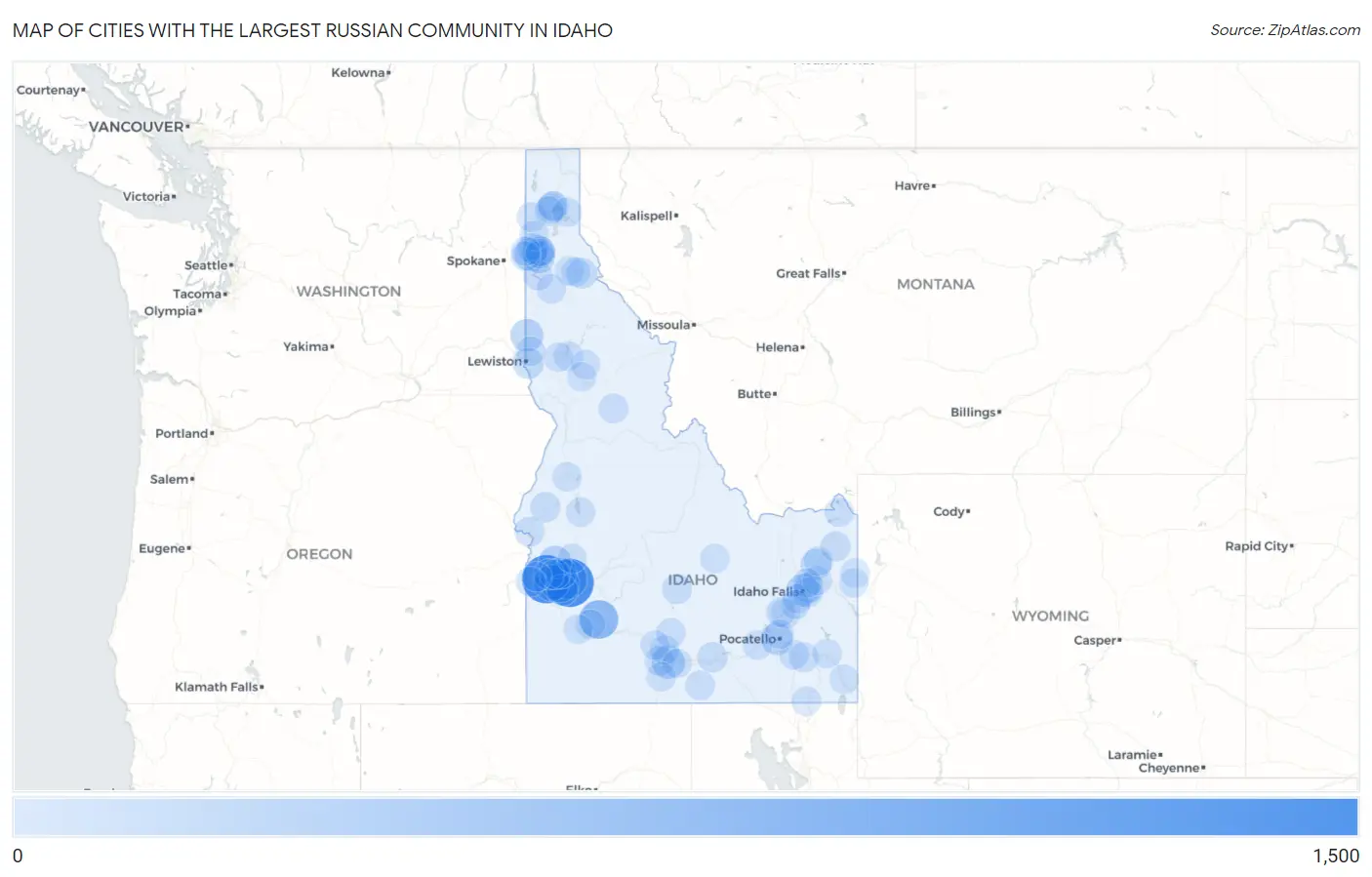 Cities with the Largest Russian Community in Idaho Map