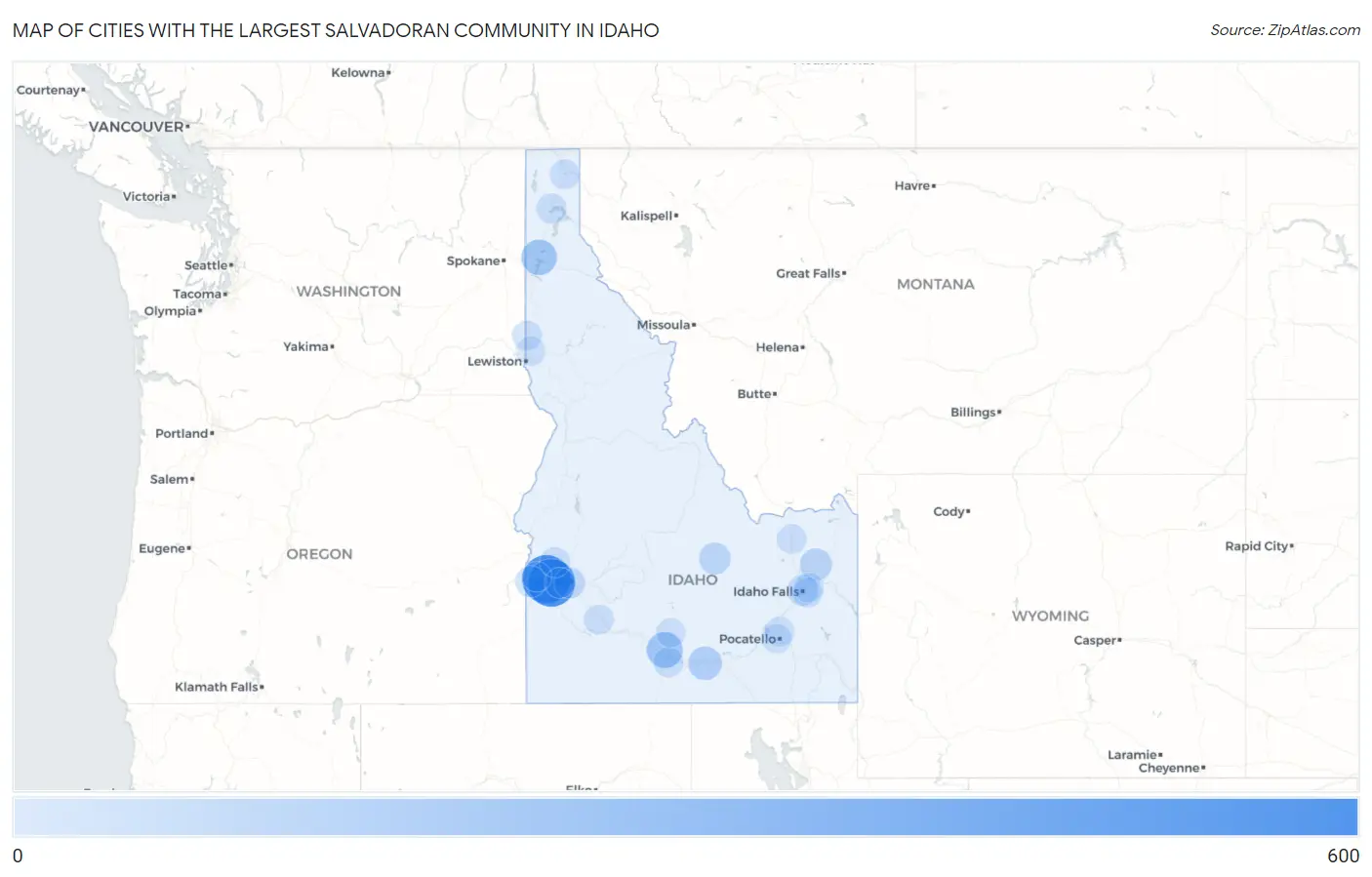 Cities with the Largest Salvadoran Community in Idaho Map