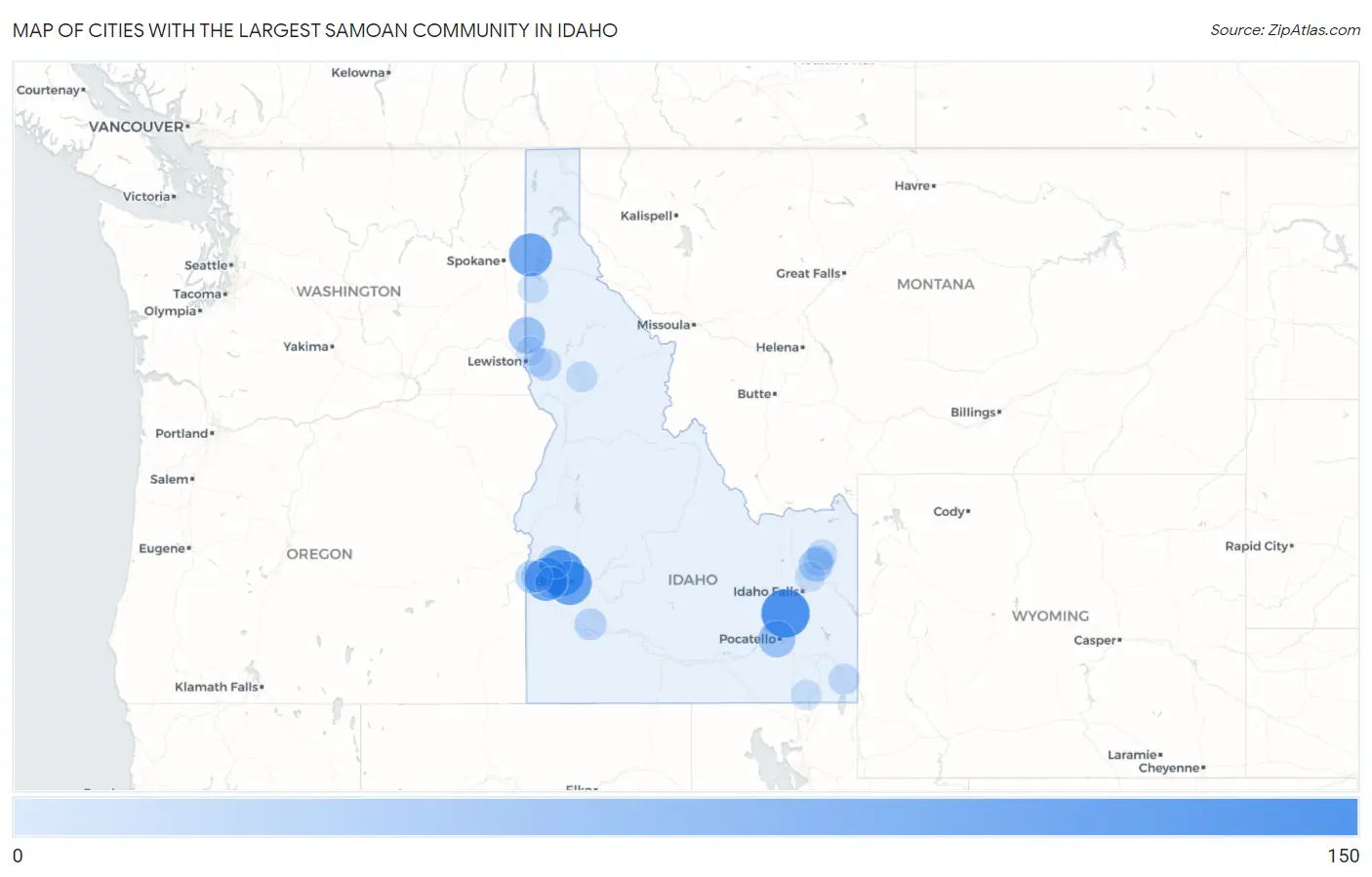 Cities with the Largest Samoan Community in Idaho Map