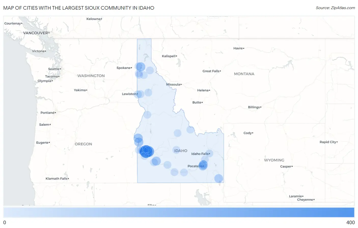 Cities with the Largest Sioux Community in Idaho Map