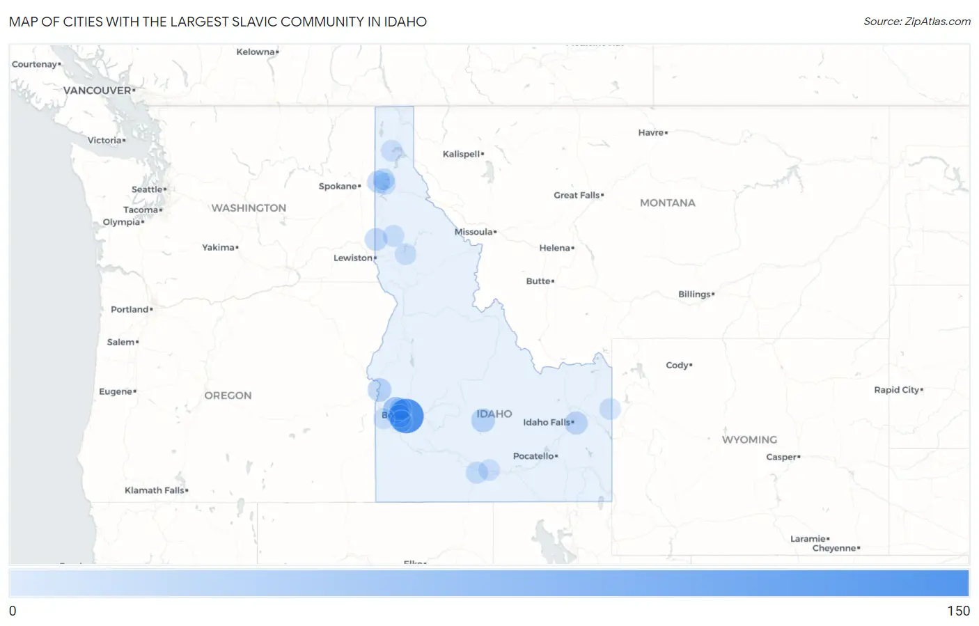 Cities with the Largest Slavic Community in Idaho Map