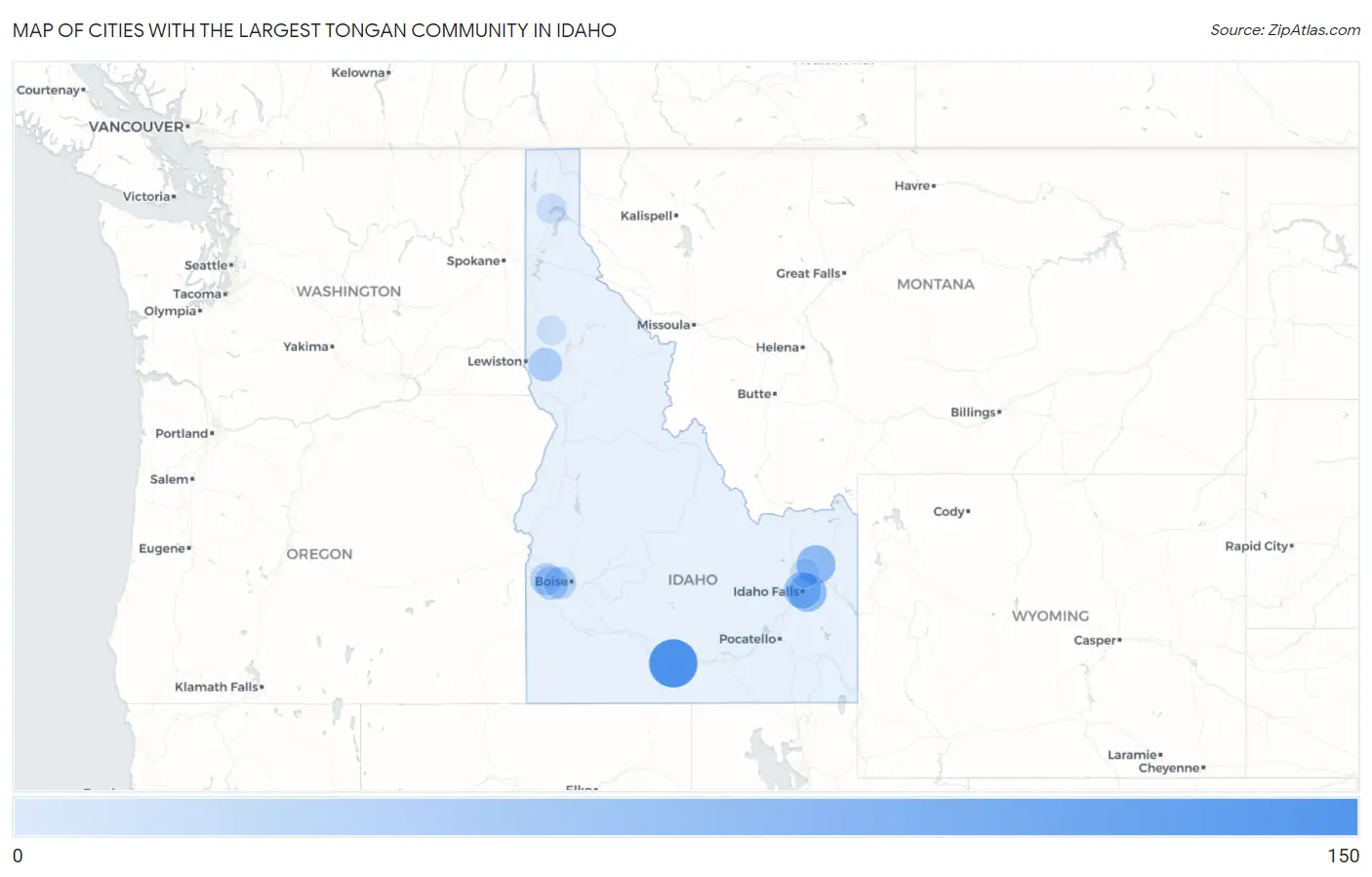Cities with the Largest Tongan Community in Idaho Map