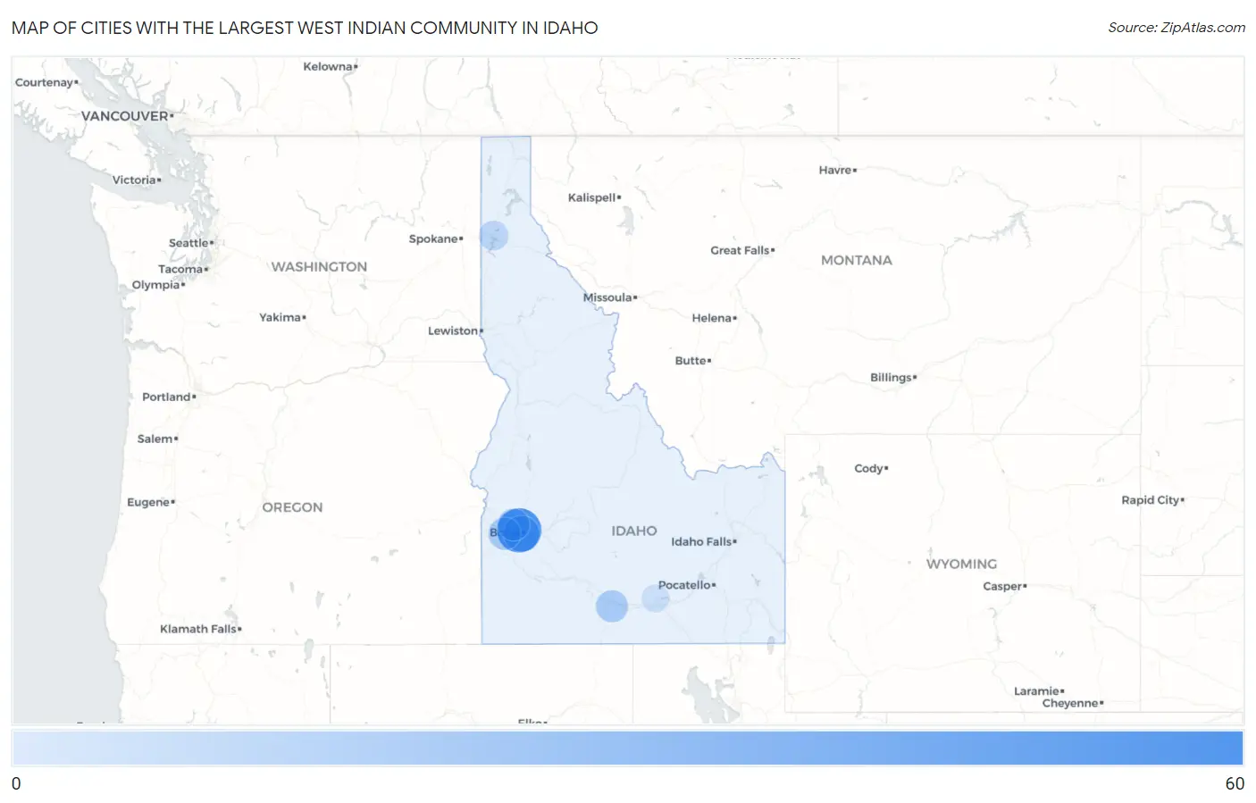 Cities with the Largest West Indian Community in Idaho Map