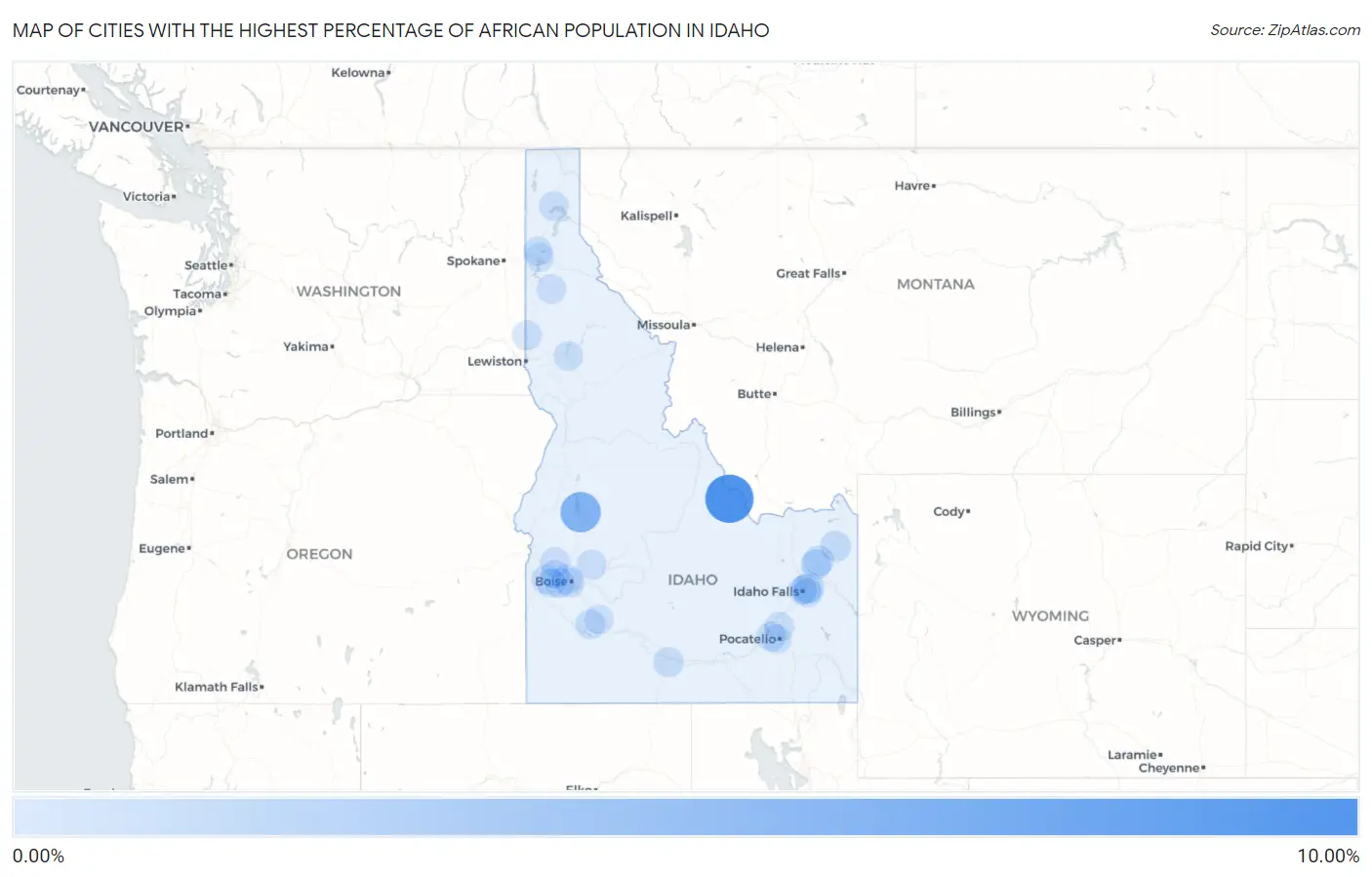 Cities with the Highest Percentage of African Population in Idaho Map