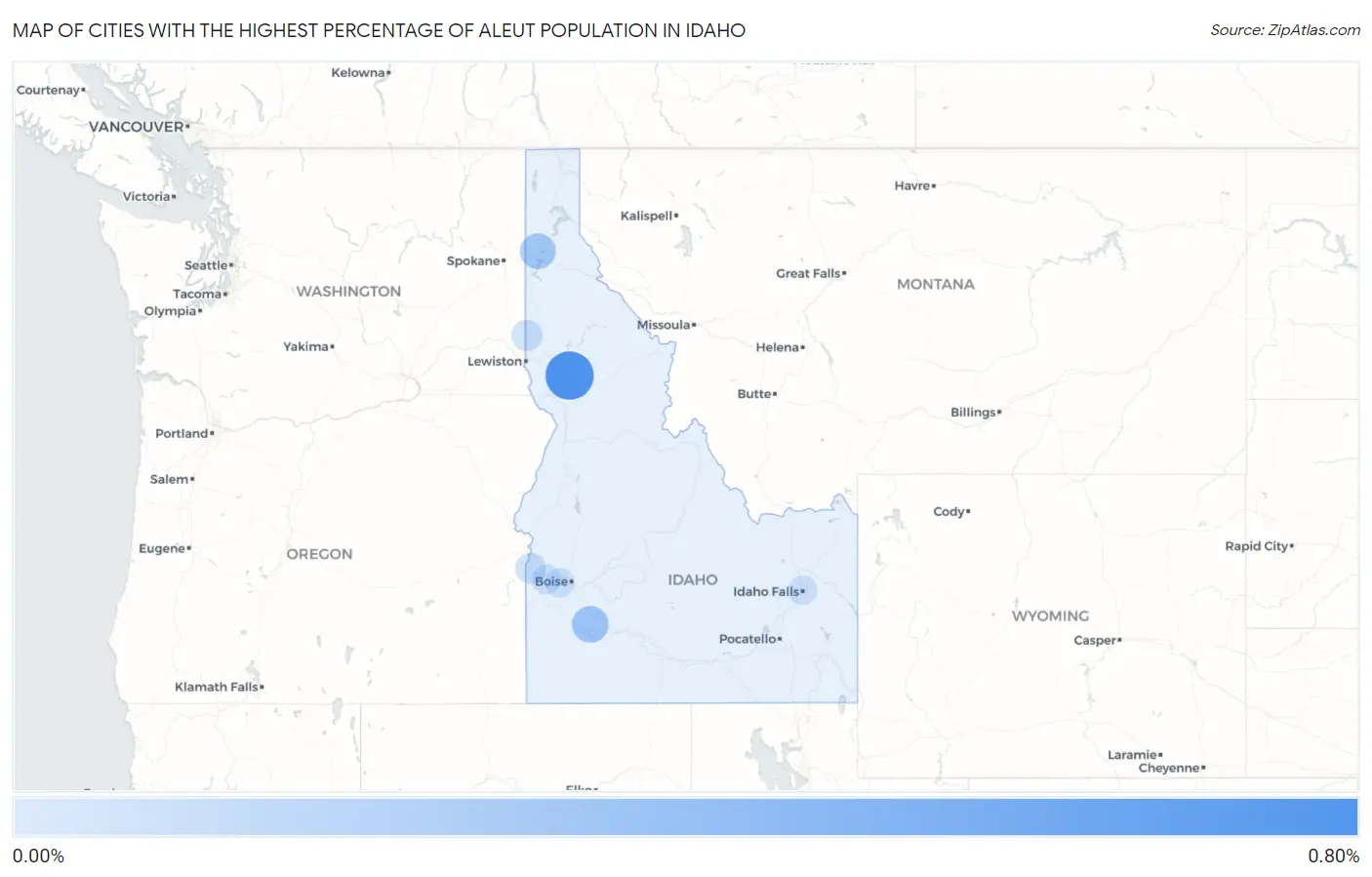 Cities with the Highest Percentage of Aleut Population in Idaho Map