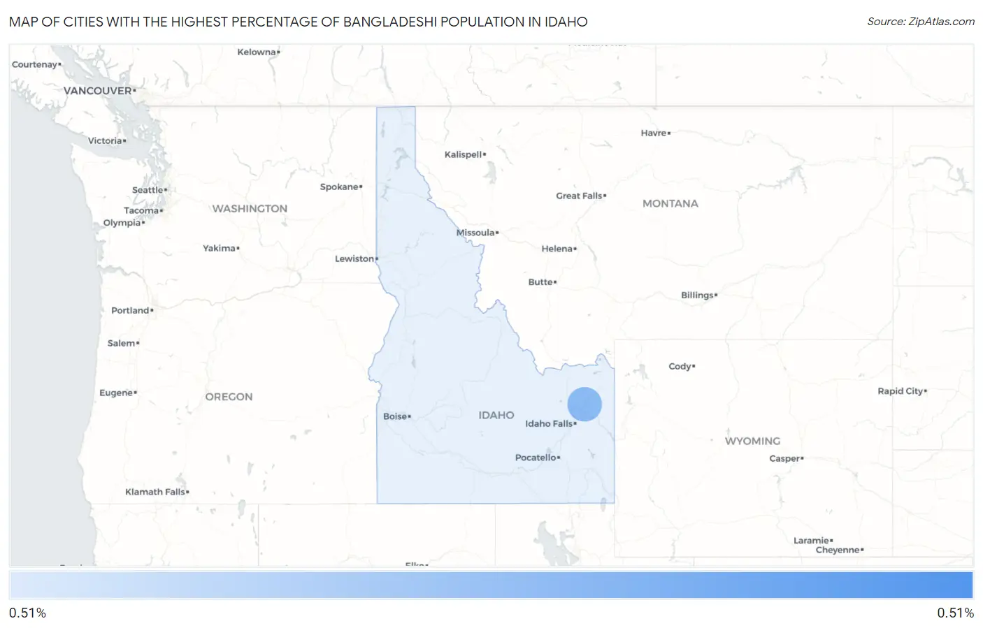 Cities with the Highest Percentage of Bangladeshi Population in Idaho Map