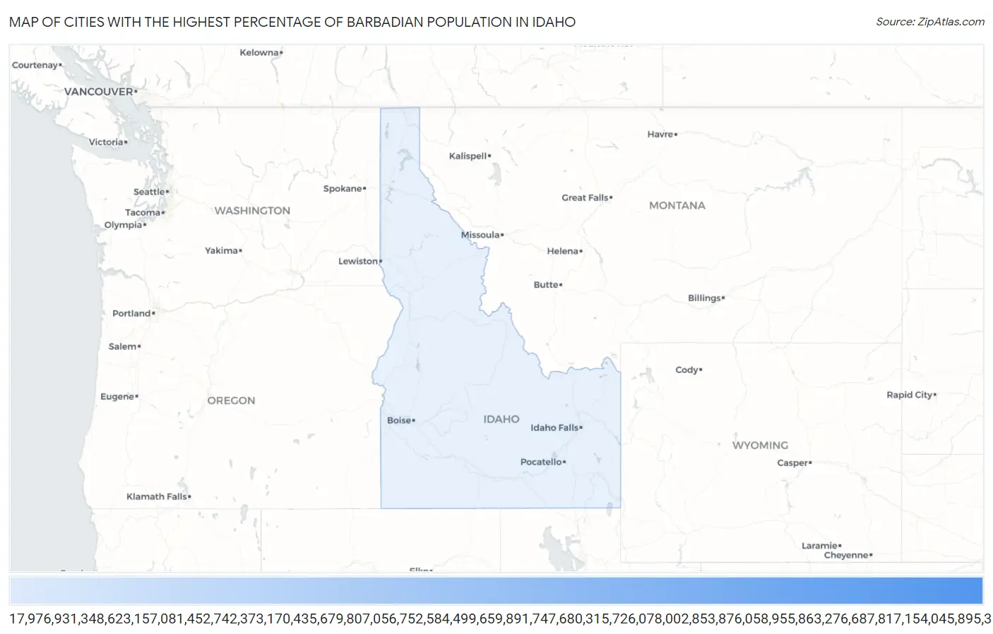 Cities with the Highest Percentage of Barbadian Population in Idaho Map