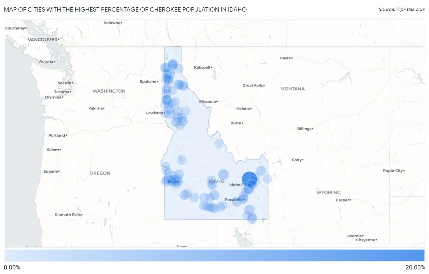 Cities with the Highest Percentage of Cherokee Population in Idaho Map