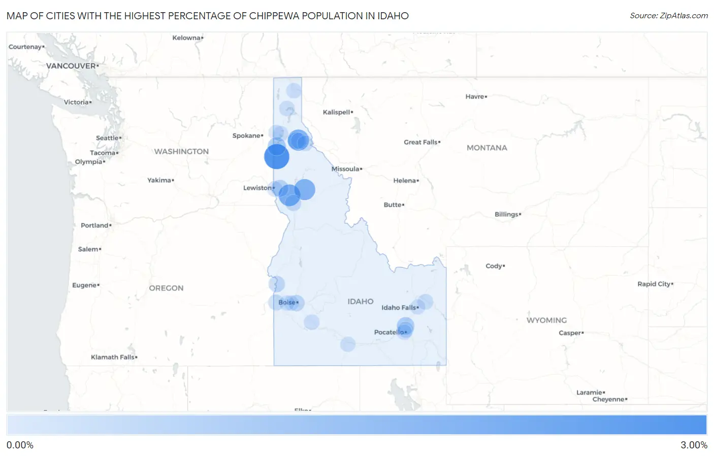 Cities with the Highest Percentage of Chippewa Population in Idaho Map