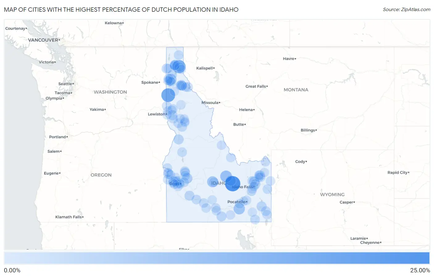 Cities with the Highest Percentage of Dutch Population in Idaho Map