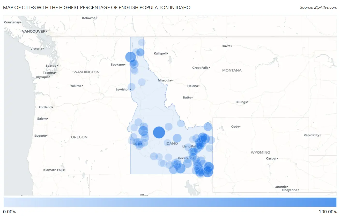 Cities with the Highest Percentage of English Population in Idaho Map