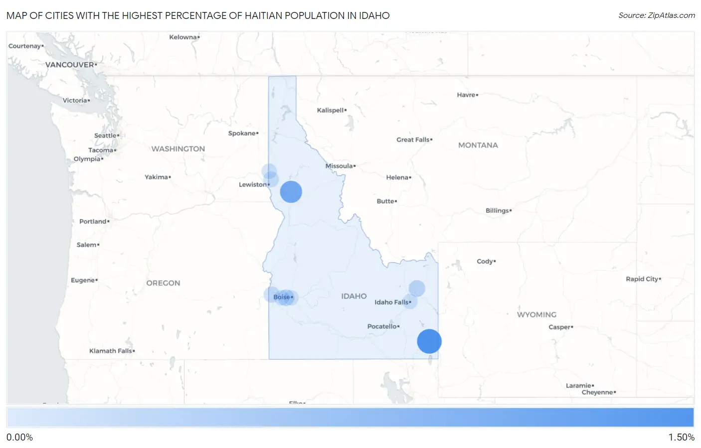 Cities with the Highest Percentage of Haitian Population in Idaho Map