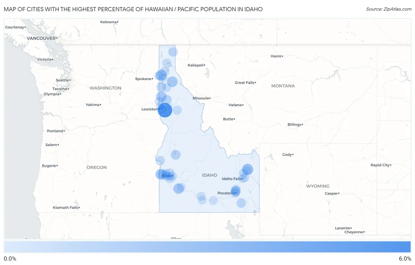 Cities with the Highest Percentage of Hawaiian / Pacific Population in Idaho Map