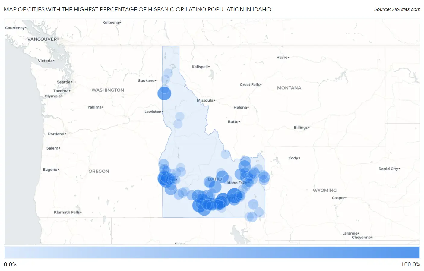 Cities with the Highest Percentage of Hispanic or Latino Population in Idaho Map