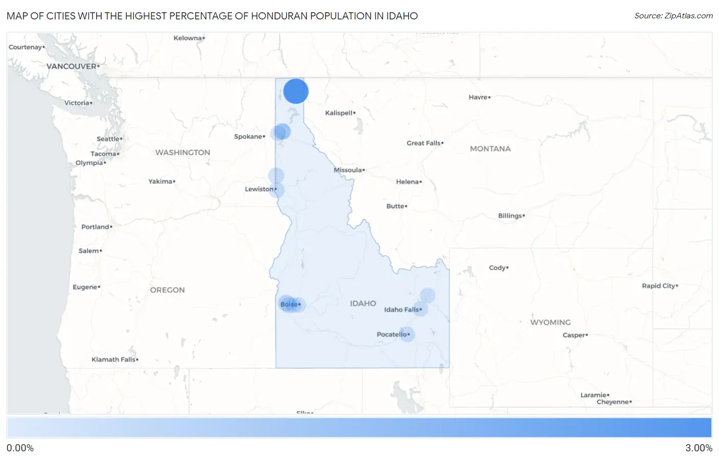 Cities with the Highest Percentage of Honduran Population in Idaho Map