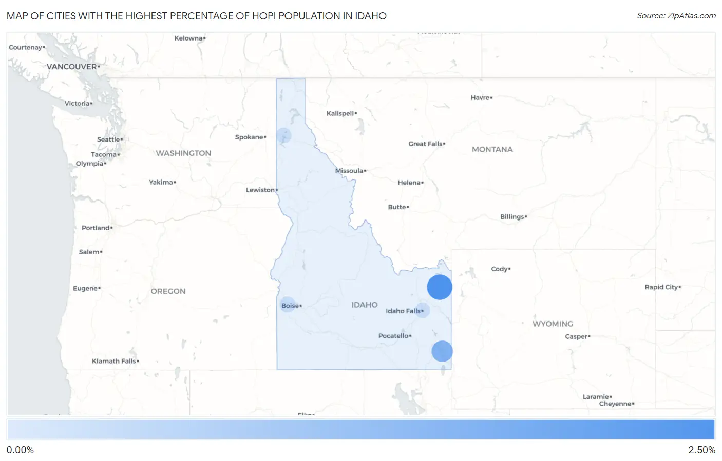 Cities with the Highest Percentage of Hopi Population in Idaho Map