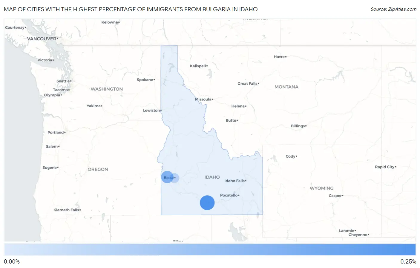 Cities with the Highest Percentage of Immigrants from Bulgaria in Idaho Map