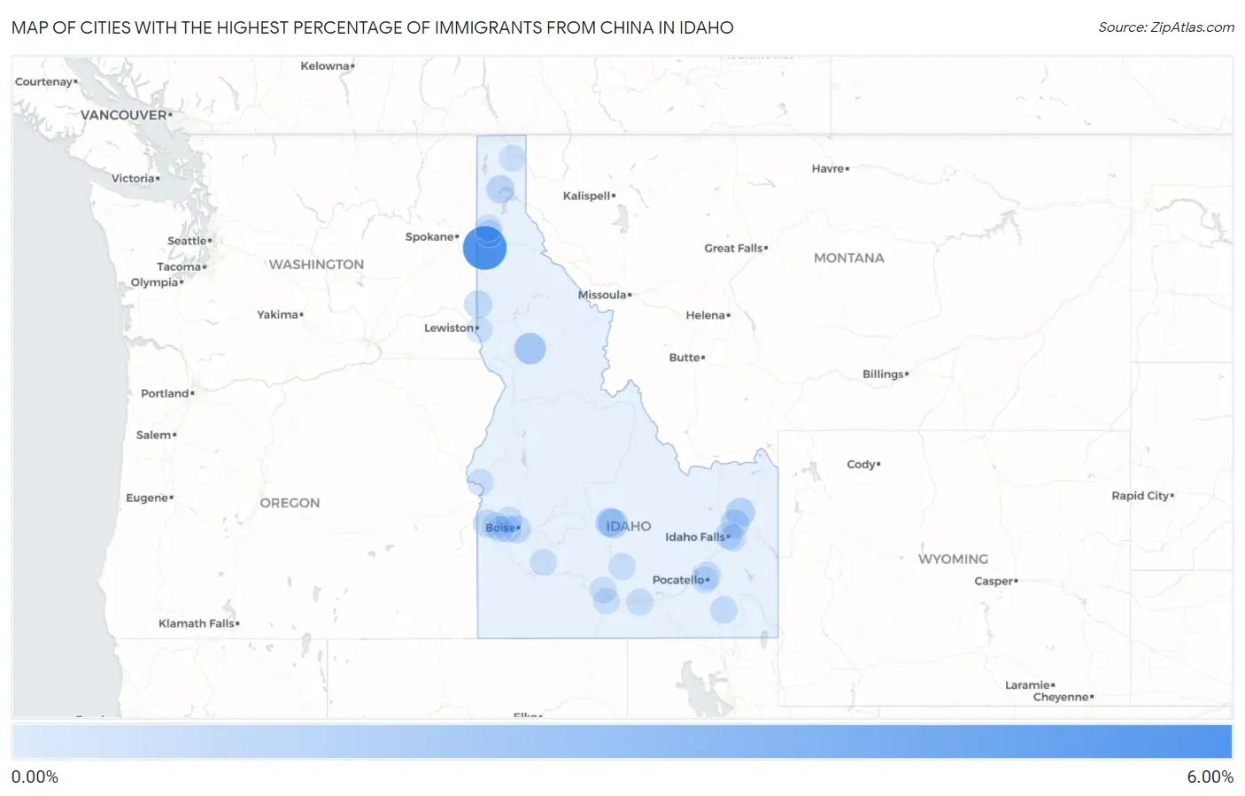 Cities with the Highest Percentage of Immigrants from China in Idaho Map