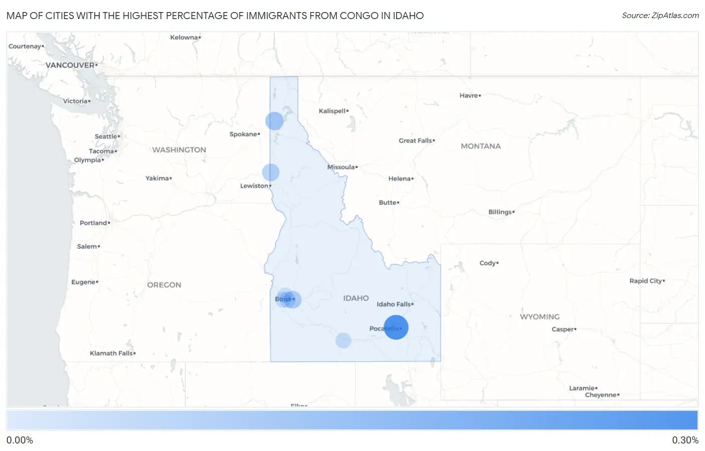 Cities with the Highest Percentage of Immigrants from Congo in Idaho Map