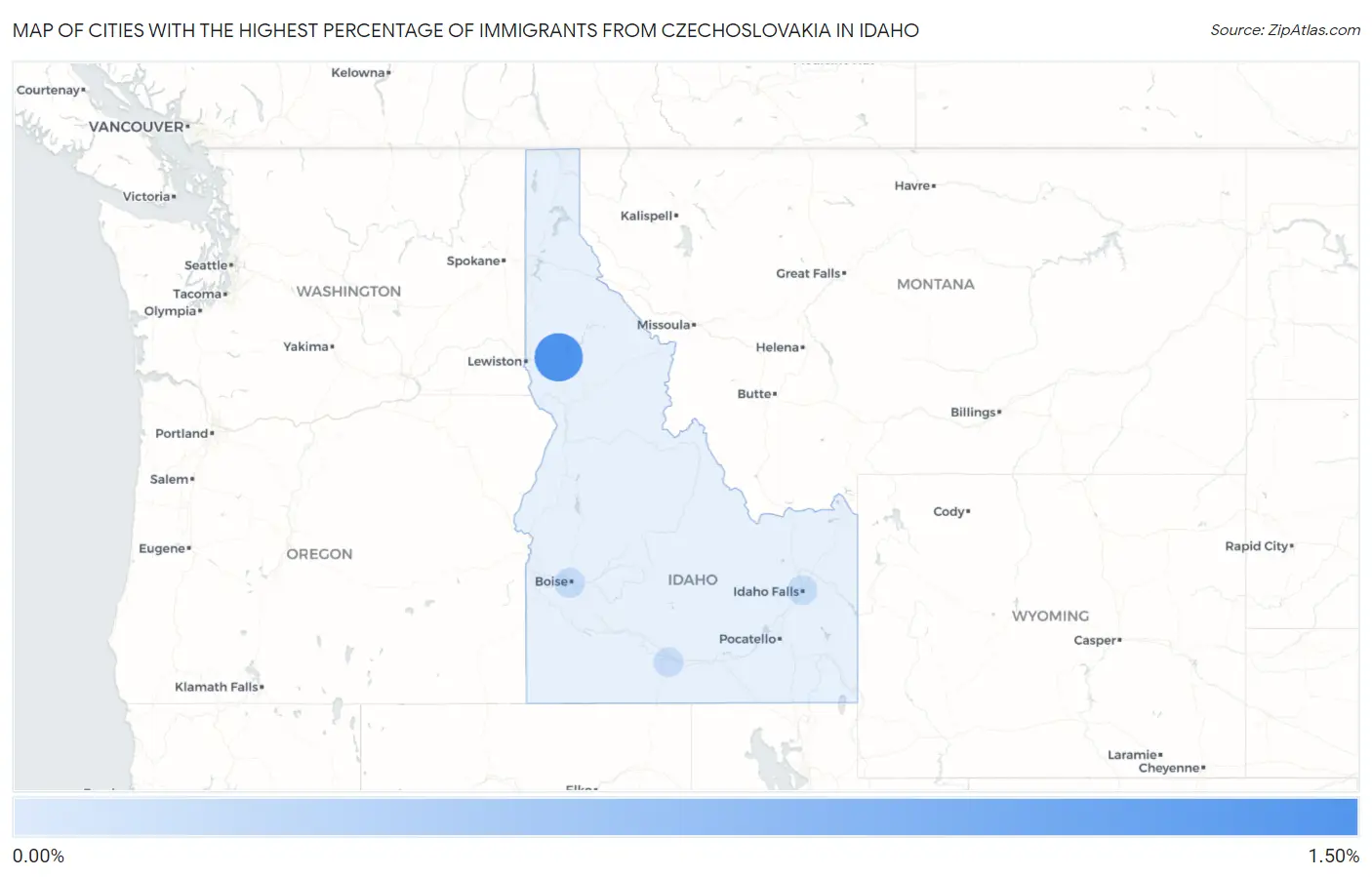 Cities with the Highest Percentage of Immigrants from Czechoslovakia in Idaho Map