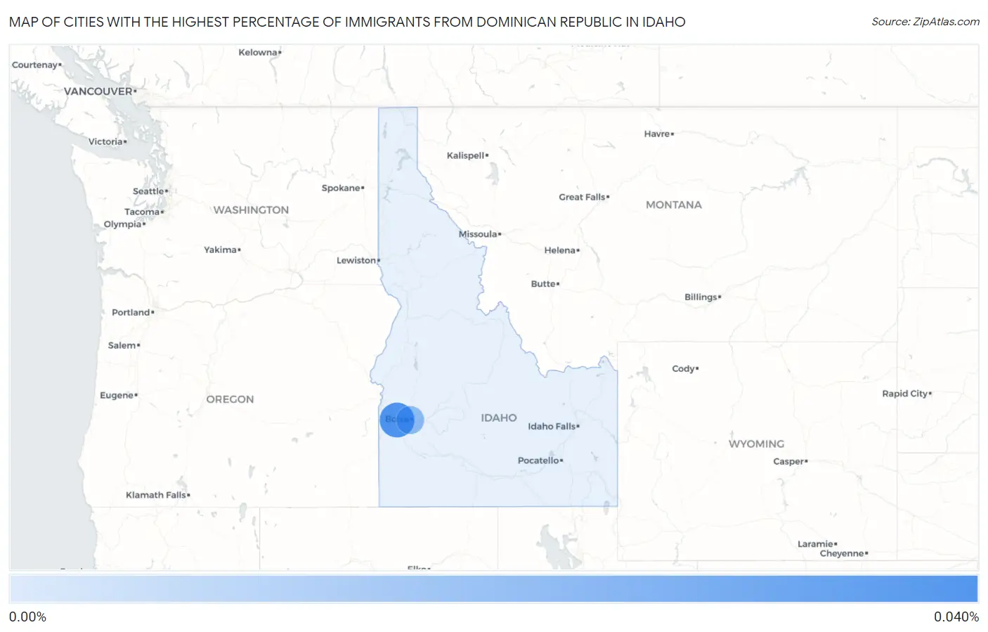 Cities with the Highest Percentage of Immigrants from Dominican Republic in Idaho Map