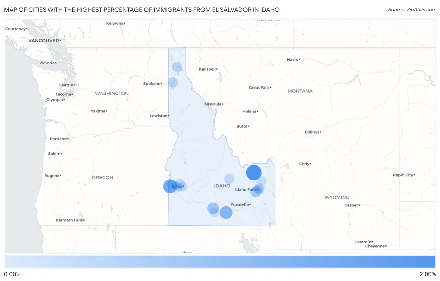 Cities with the Highest Percentage of Immigrants from El Salvador in Idaho Map