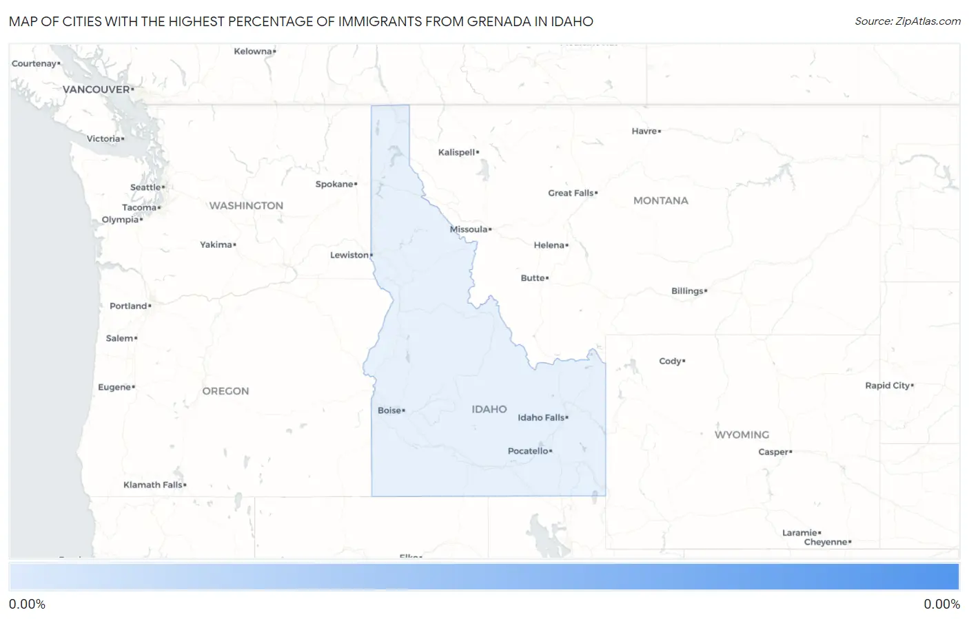 Cities with the Highest Percentage of Immigrants from Grenada in Idaho Map