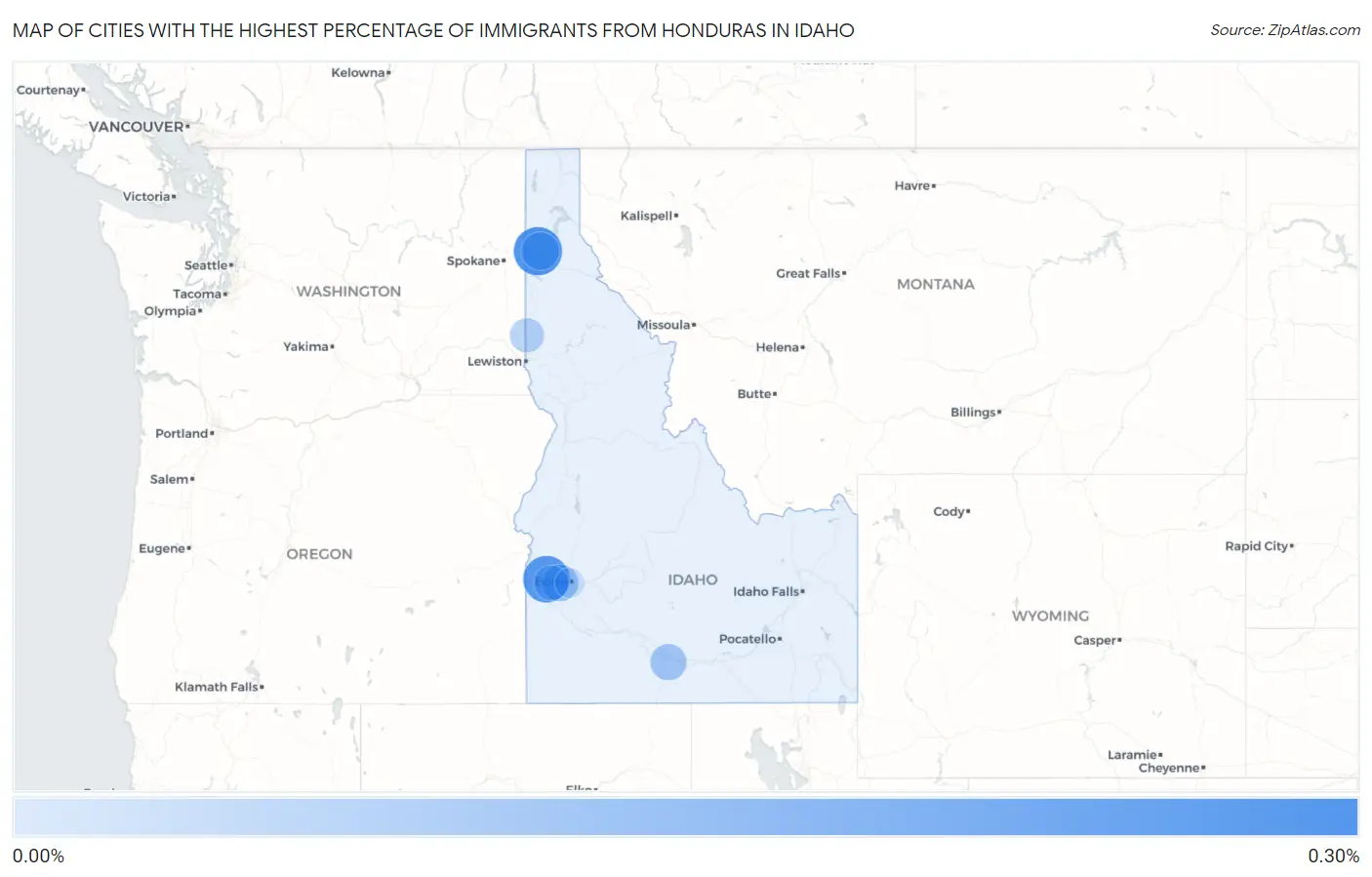 Cities with the Highest Percentage of Immigrants from Honduras in Idaho Map