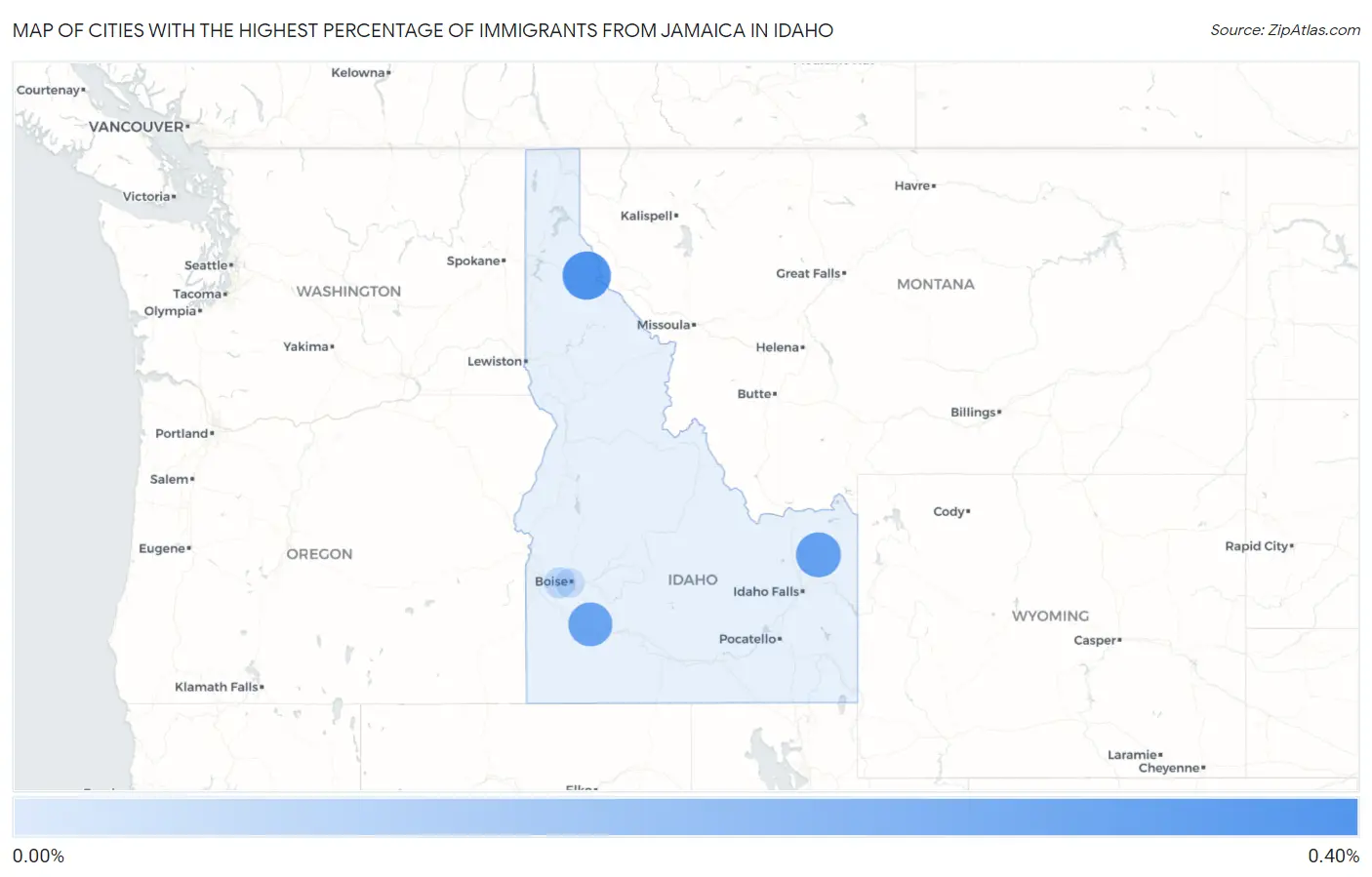 Cities with the Highest Percentage of Immigrants from Jamaica in Idaho Map